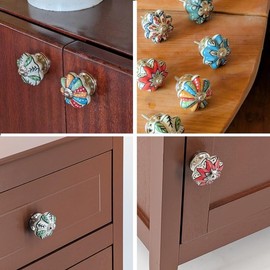 Knober Set of 6 Ceramic Furniture Knobs Drawers Doors Furniture Restoration Pumpkin Shape Hand Painted Turquoise Green
