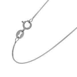JewelStop 10k Solid White Gold 0.45mm Dainty Thin Box Chain Necklace, Spring Ring - 20 Inches