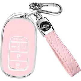 QBUC for Honda Key fob Cover with Keychain,Car Key Case Protector Compatible with 2022 2023 2024 Honda Accord Civic HR-V CR-V Pilot Smart Remote Key (Pink), Universal