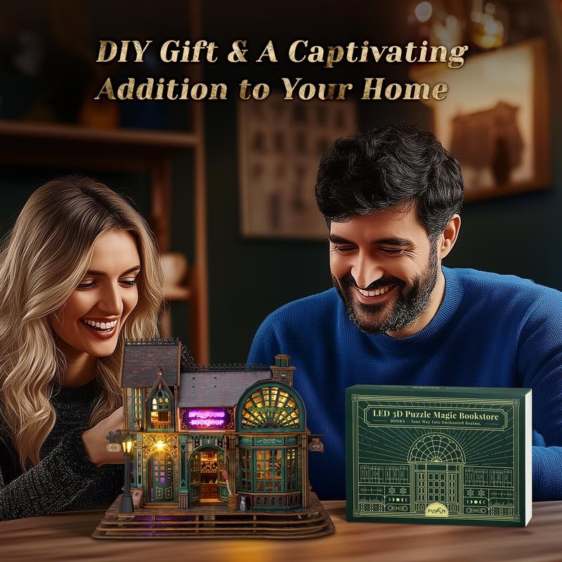 FUNPOLA LED 3D Wood Puzzle - Magic Bookshop Building Model