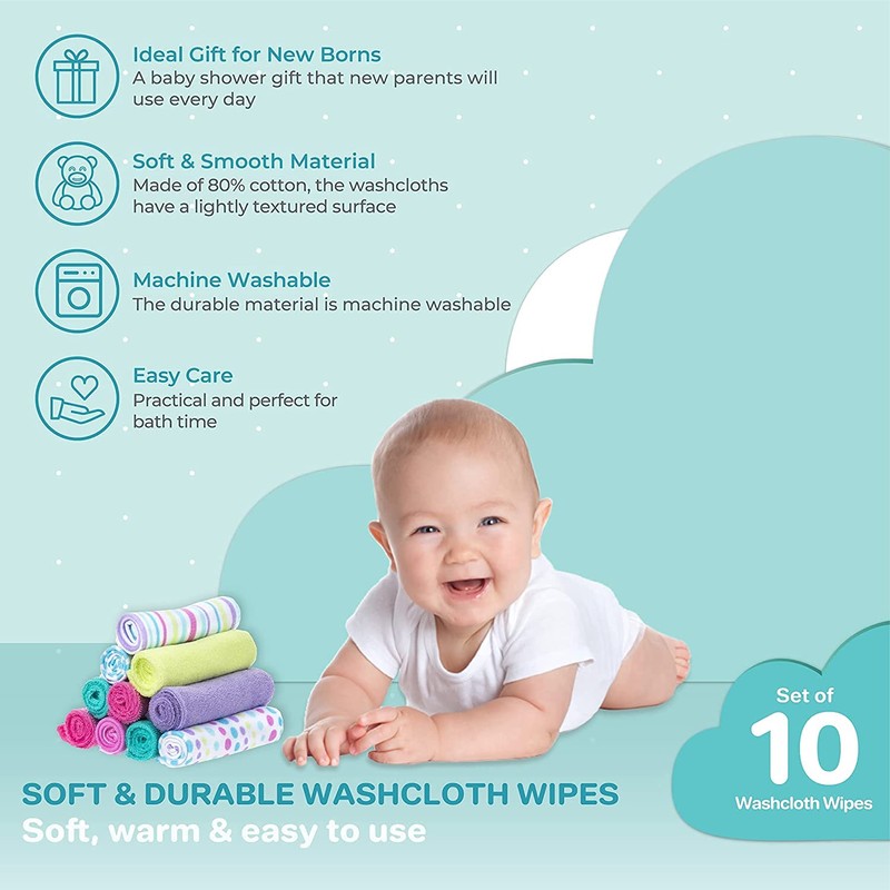 Spasilk Washcloth Wipes Set for Newborn Boys and Girls, Soft