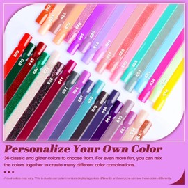 Lavender Violets 36 Colours Dip Nails Powder Starter Kit Blue Green Pink Red and Purple All Seasons Glitter Dipping Nail Powder Set for Beginners and Professionals DIY Manicure M951