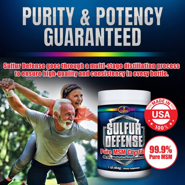Sulfur Defense Opti-MSM 99.9% Pure MSM Powder Made in the USA - Organic Methylsulfonylmethane Crystals - Vegan, non-GMO, Gluten-Free - Immune System Support, Supports Healthy Joints, Younger Skin, Hair, and Nails