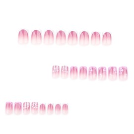 Pink Press on Nails Square Fake Nails Short Glossy Gliiter Glue on False Nails for Women 24Pcs