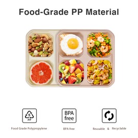 greenandlife 4 Pack Snack Containers, Reusable 4 Compartments Bento Snack Box, Meal Prep Lunch Containers for School Work Travel, Divided Food Storage for Kids Adults