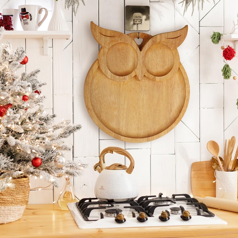 Owl-Shaped Wooden Charcuterie Board, 12" Cheese & Meat Platter, Large