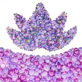 qiipii 2Bags DIY Bundles Pack, 1 Half Round Pearls+1 Resin Rhinestones for Bedazzling Crafting 3-10mm Amethyst Purple Violet Colorful Gems Diamonds for Face Eyes Makeup Tumblers Bottles Crafts Shoes