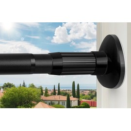 Tension Curtain Rod 51-126 Inch, Long Curtain Rod No Drilling for Window or Bathroom, Outdoor Curtain Rods for Patio Tension Rods, Easy to Install, Non Slip, Rod Diameter 1.26 Inches - Black