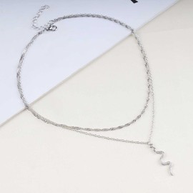 Iaceble Boho Layered Snake Pendant Necklace Choker Punk Layered Snake Choker Necklace Silver Serpent Necklace Double Layer Twist Chain Necklace Jewelry for Women and Girls