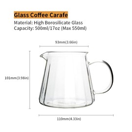 watchget Glass Coffee Carafe 500ml Pour Over Coffee Server Heat Resistant Borosilicate Glass Coffee Pot Maker 17oz Clear