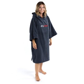 Dryrobe Towel Changing Poncho for Kids - Hooded Toweling Swim Robe - Organic Cotton (400 GSM) Short Sleeve - (Kids 5-9) Navy Blue