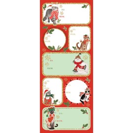 Jillson & Roberts Christmas to/from Gift Label Stickers with Holographic Accents, Frolicking Felines (12 Sheets)
