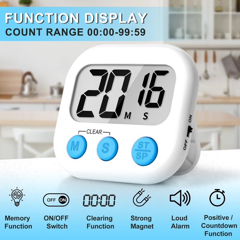 ZILLEEN Kitchen Timer Digital with Magnetic Back for Kids Classroom,