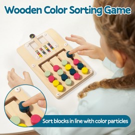 TOP BRIGHT Wooden Slide Puzzle Board Toys - Montessori Toys for 1-3 Year Old Kids, Color Sorting Puzzle, Shape Matching Game, Toddler Fine Motor Skill Toy, Travel Game for Ages 3-7, Birthday Gift