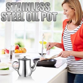 Stainless Steel Oil Filter Pot, 24/32/48oz Cooking Grease Container, Bacon Grease Container with Fine Mesh Strainer Lid for Home Kitchen Cooking Storing Frying Oil Cooking Grease (48oz)