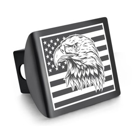 STEEL HAWK Heavy Duty American Flag Eagle 304L Stainless Steel Trailer Hitch Cover for 2-Inch Receivers - Heavy Duty & Modern Style, Durable, Rust&Waterproof - Fits Standard Receiver Tubes, PVD Black