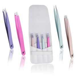 Tweezers Set, 4 Pieces Professional Eyebrow Plucking Tweezers for Women and Men, Precision Tweezers Set for Ingrown Hair Remove and Splinter, Blackhead and Tick Remover, Multicolor