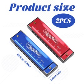 2 Pcs Harmonica Kids,10 Holes Harmonicas for Adults in C,Kids Harmonica,Mouth Organ for Adults and Kids,Harmonica Kids Beginners for Students Kids Man Women(Blue&Red)