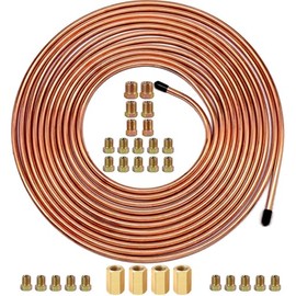SHOOSHINE 3/16 Inch Brake Line Flaring Tools kit Include 25Ft/7.62m Copper-Plated Brake Pipe with 3/16 Brake Line Fittings (25Ft Brake Line+28Fittings)