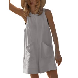 Yeokou Women's Casual Rompers Stretchy Onesie Summer Sleeveless Shorts Jumpsuits with Pockets(White-S)