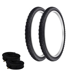 WESTWIND Pair of Bicycle TIRE 24" X 2.125" Black/Black (2) Tires W/Heavy Duty Tubes KNOBBY Tread P-1075A 24" Bicycle