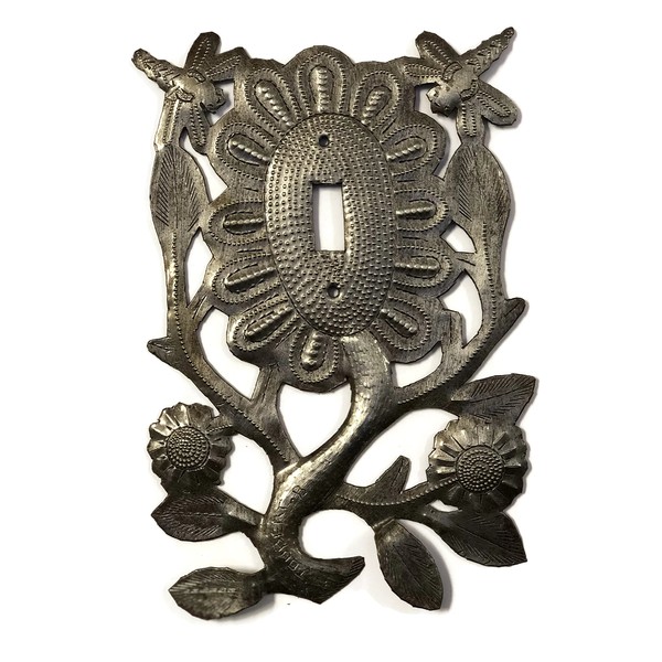 Decorative Flower Switch Plate Cover Recycled Metal Made in Haiti, 5.5 in. x 9 in.