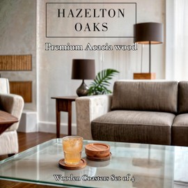 Hazelton Oaks Wooden Coasters Set of 4, Round Coaster with Lip, Acacia Wood Drinks Coasters, for Protection of Surfaces, Dining Table, Stylish Housewarming, Home and Office Accessory