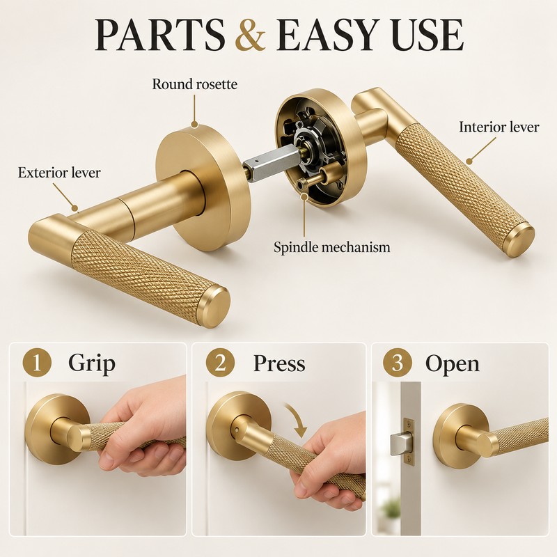 Privacy Door Lever for Bedroom & Bathroom – Reversible Keyless