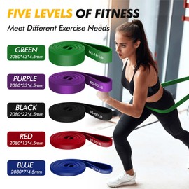 HANSPY Resistance Bands Set 5 Levels Pull Up Bands for Men and Women Fitness Exercise Bands for Strength Training, Home Gym Exercise, Physical Therapy, Yoga, Pull Up Assistance Bands with Door Anchor