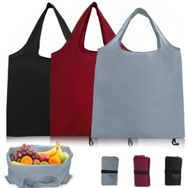 RFYTDCF Foldable Shopping Bag, Pack of 3 Shopping Bags, Reusable Shopping Bags, Washable Oxford Fabric Bag, Shopping Bag in Bag, Shopping Bag for Picnic, Camping, Black/Grey/Burgundy