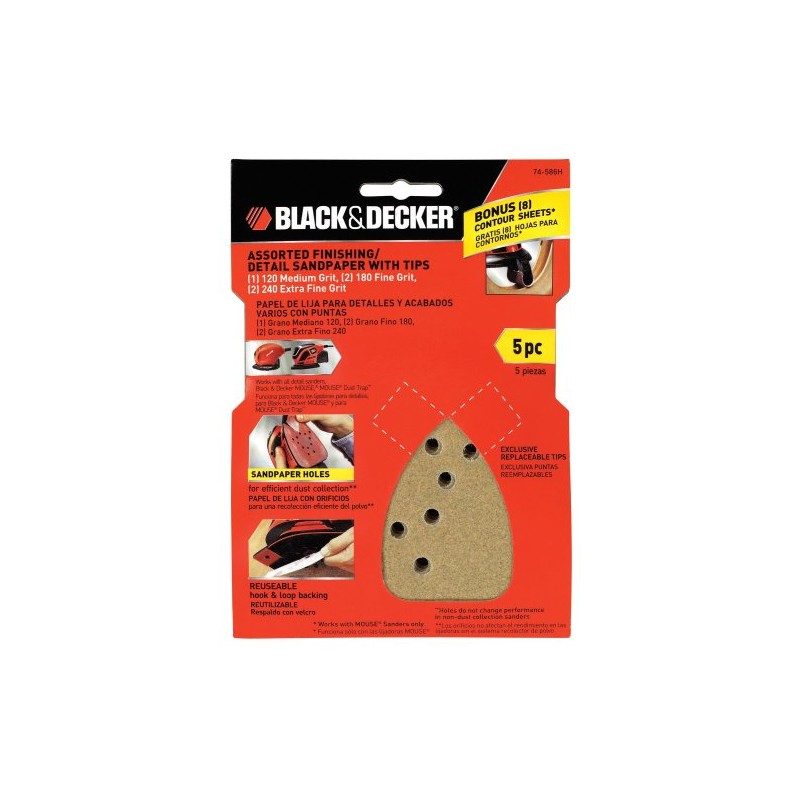 Black & Decker 74-586H Assorted Finishing/Detail Sandpaper with Tips, 5-Pack