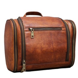 RC ROCKCOW Toiletry Bag For Men, Genuine Leather Toiletries Organizer, Large Travel Hanging Toiletry Bag Water-resistant Bathroom Shaving Kit for Cosmetics, Makeup Case Travel Dopp Kit