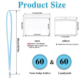 60 Pack Clear Name Tags Holder and Lanyards, Reusable Lanyard with Horizontal ID Badge Holder Bulk Lanyards with Clip for ID Badges(10 Colors)