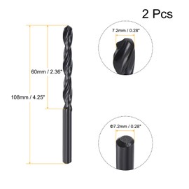 sourcing map 6542 High-Speed Steel Spiral Drill Bit Full Base Black Oxide Drill Bit 7.2 mm 108 mm Pack of 2