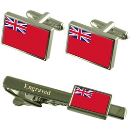 Select Gifts Red Ensign Merchant Navy British Flag Cufflinks Engraved Tie Clip Set