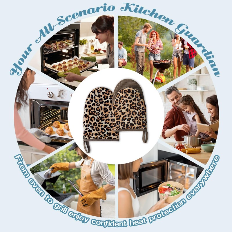 Ribbed Mini Oven Mitts 2-Pack Set, 5.5"x8.5", Leopard Printed, Heavy