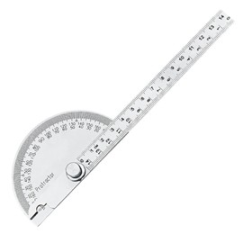 WUDQIJI 14 cm Protractor Stainless Steel Degree Gauge 0-180 Degree Protractor Ruler 180° Protractor Goniometer Angle Ruler Rotating Protractor for Students Machinists Carpenters
