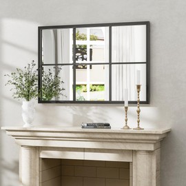 Rectangle Wall Mirror, Window Mirror Wall Mounted, 24"x36"In Window Pane Mirror Wall Mirror, Large Black Mirror for Hanging or Leaning Against Wall Bedroom Vanity Living Room Fireplace Entryway,Black