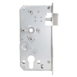 INTRA-TEC Ersatzschloss für Anschweißkästen – für 40er Rohr, Dorn 55 mm, Entfernung 72 mm, DIN L/R, Edelstahl-Stulpe 33 × 179 mm, PZ für Profilzylinder