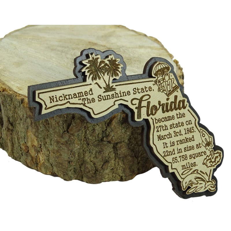 Printtoo USA Florida State Map Wooden Magnet Souvenir Fridge Magnet