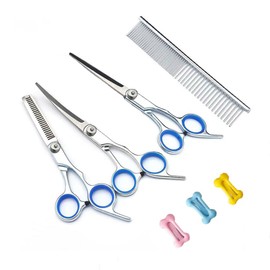 Generic Pet Grooming Scissors Kit with Steel Comb Barrettes Clips Professional Hair Cutting Curved Thinning Shears for Pets (1 Set)