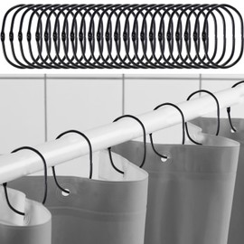 Syhnkzj 24 Pcs Shower Curtain Rings Rust Proof Iron Shower Curtain Hooks Black/Silver Oval Shower Curtain Rings Multipurpose Snap Joint Shower Curtain Hooks for Bathroom Shower Rod Less or Equal to 1.