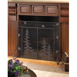 Zingz & Thingz Decorative Iron and Mesh Metal Fireplace Screen, Woodland Forest, 38x4.5x31.25