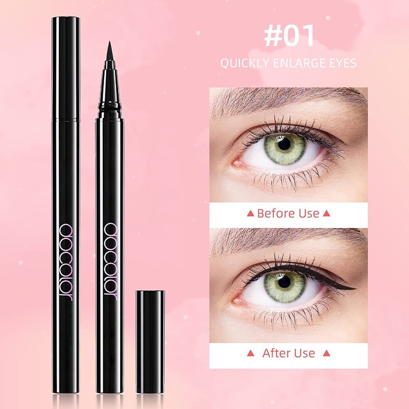 Docolor Liquid Eyeliner, Black Waterproof EyeLiner Ultra precise felt tip,