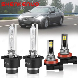 SHENKENUO For Infiniti G37 2008-2013 Combo HID+LED Headlight + Fog Light Bulbs 6000K White