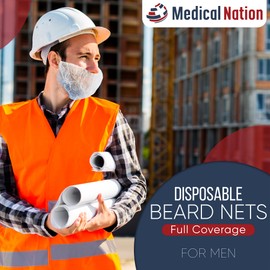 Medical Nation Case of 1000 Disposable Beard Nets for Men - Full Coverage Beard Covers, Breathable Beard Guards Food Service, Cooking, Cleaning, Construction & More | 1000 Pack, White 18" Beard Net