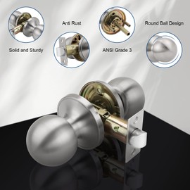 Knobonly 5 Pack Keyless Indoor Door Knob, Passage Door Knobs, Interior Door Knobs, Satin Nickel, Stainless Steel