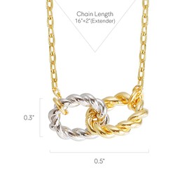 MUSTHAVE 18K Gold Plated Silver Twisted Interlocking Linked Circles Pendant Necklace with Message Card, Yellow Gold Color, Anchor Chain, Size 16 inch + 2 inch Extender, Pendant, Birthday, BFF, Boyfriend, Lovers Necklaces (Yellow Gold)