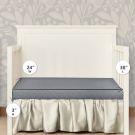 Dream On Me Aster 3" Fiber Portable Mini Crib Mattress, Waterproof Vinyl Cover, Greenguard Gold Certified, Mini Crib Mattress, 38" L x 24" W x 3" Th, Grey