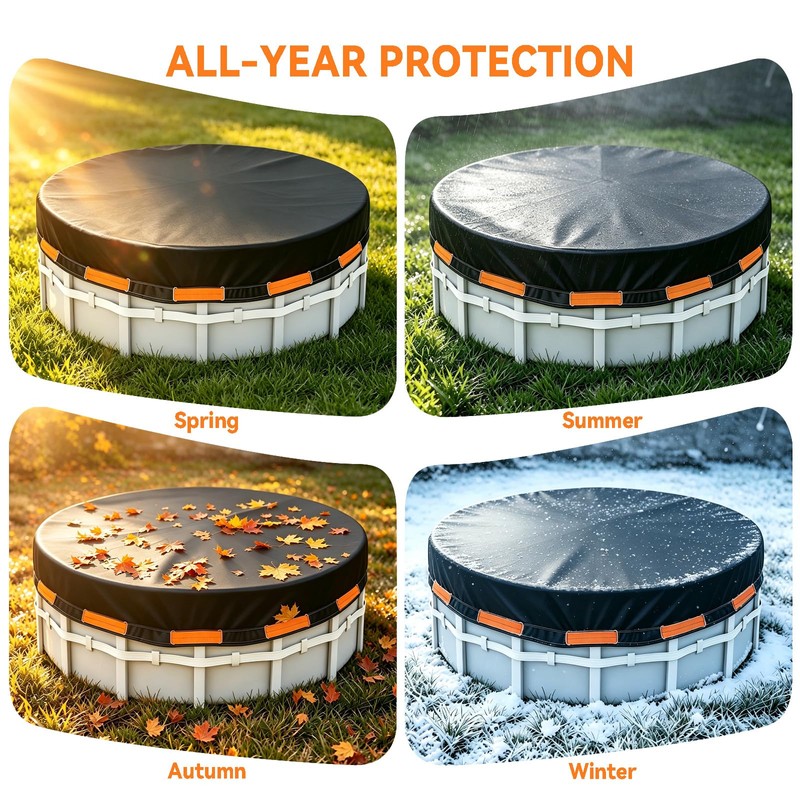 15 FT Round Pool Cover, Heavy Duty PE, Waterproof with